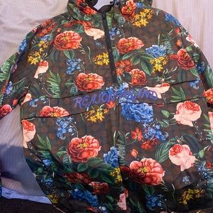 multicolored flower half zip wind breaker